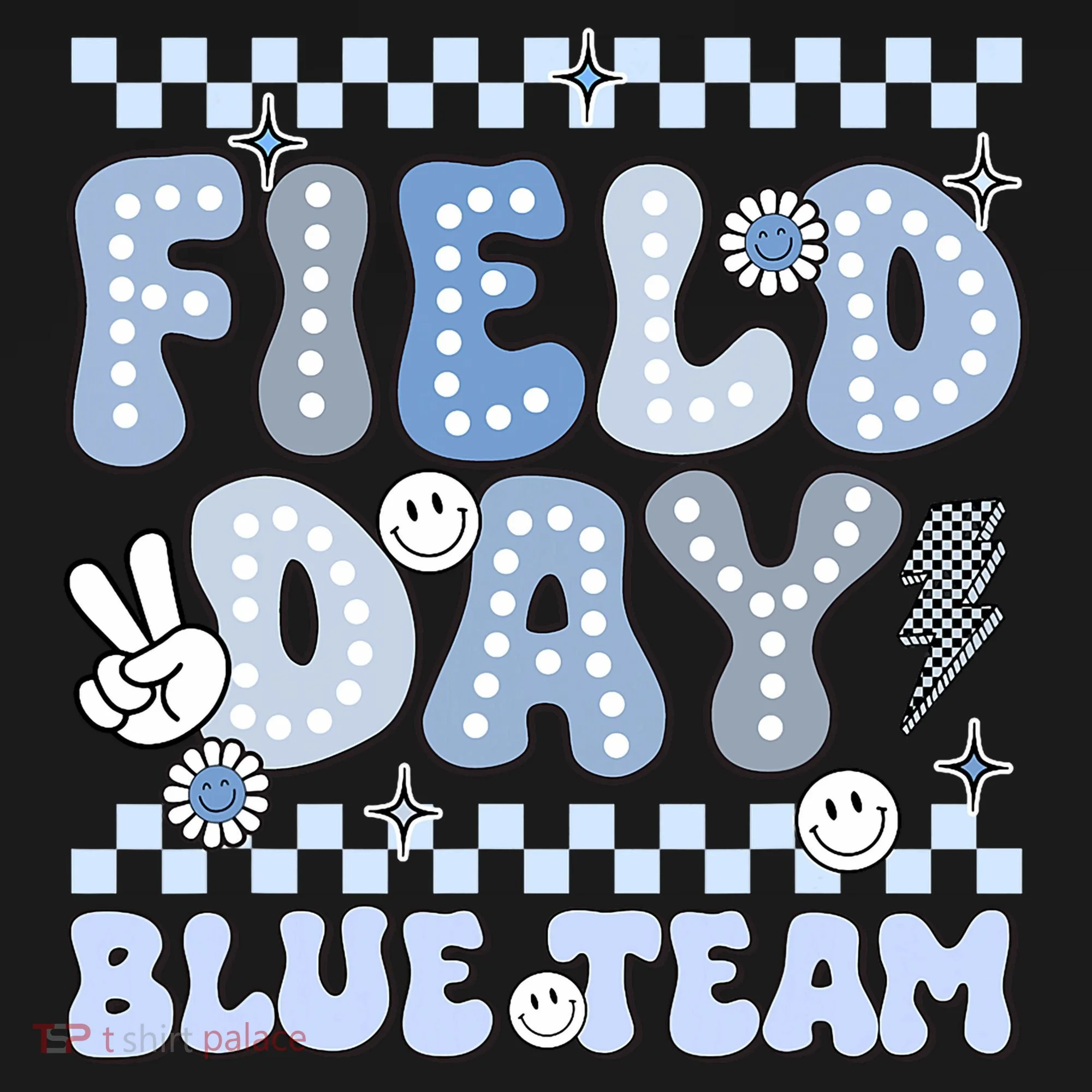 Field Day Blue Team Groovy Smile Face Checkered Students Tank Top