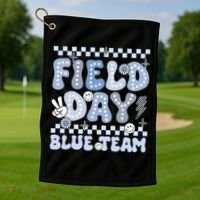 Field Day Blue Team Groovy Smile Face Checkered Students Golf Towel thumb 1