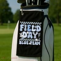 Field Day Blue Team Groovy Smile Face Checkered Students Golf Towel thumb 2