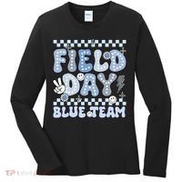 Field Day Blue Team Groovy Smile Face Checkered Students Women's Long Sleeve Shirt thumb 0