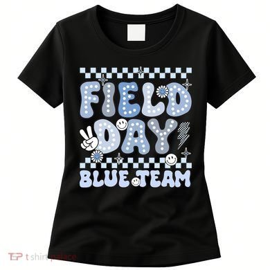 Field Day Blue Team Groovy Smile Face Checkered Students Women's T-Shirt