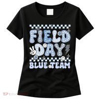 Field Day Blue Team Groovy Smile Face Checkered Students Women's T-Shirt thumb 0