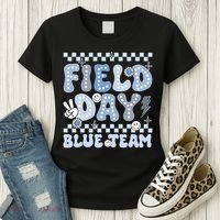 Field Day Blue Team Groovy Smile Face Checkered Students Women's T-Shirt thumb 3