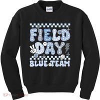 Field Day Blue Team Groovy Smile Face Checkered Students Kids Sweatshirt thumb 0
