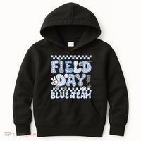 Field Day Blue Team Groovy Smile Face Checkered Students Kids Hoodie thumb 0