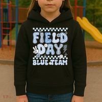 Field Day Blue Team Groovy Smile Face Checkered Students Kids Hoodie thumb 3