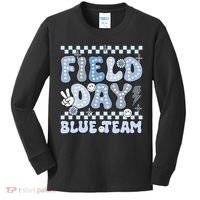 Field Day Blue Team Groovy Smile Face Checkered Students Kids Long Sleeve Shirt thumb 0