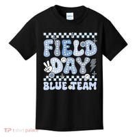 Field Day Blue Team Groovy Smile Face Checkered Students Kids T-Shirt thumb 0