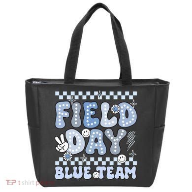 Field Day Blue Team Groovy Smile Face Checkered Students Tote Bag