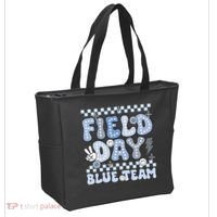 Field Day Blue Team Groovy Smile Face Checkered Students Tote Bag thumb 2