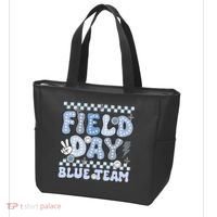 Field Day Blue Team Groovy Smile Face Checkered Students Tote Bag thumb 3