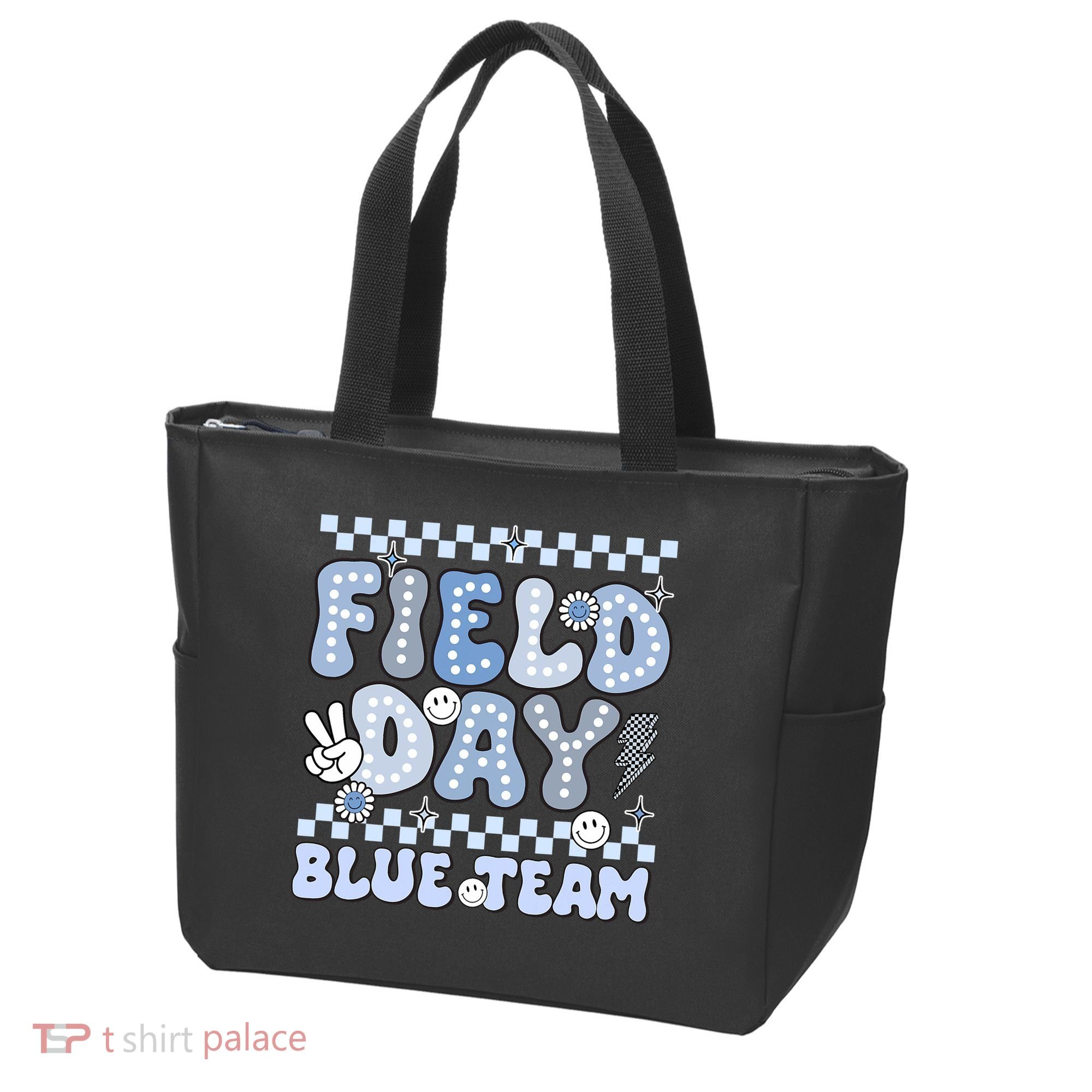 Field Day Blue Team Groovy Smile Face Checkered Students Tote Bag
