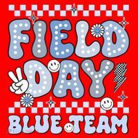 Field Day Blue Team Groovy Smile Face Checkered Students Santa Hat thumb 1
