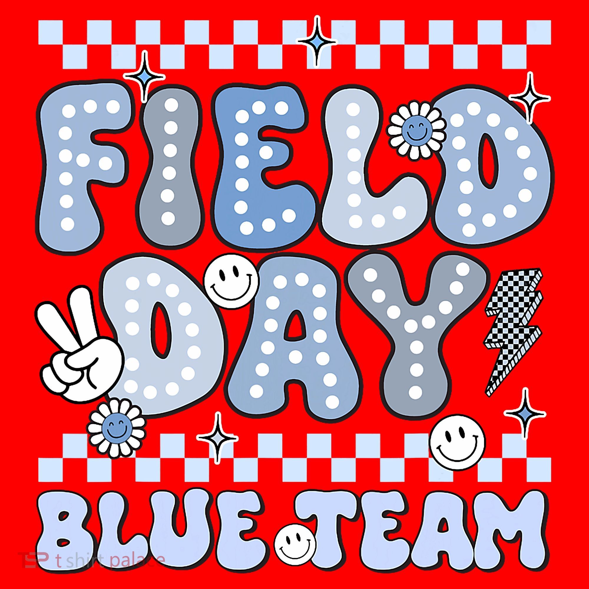 Field Day Blue Team Groovy Smile Face Checkered Students Santa Hat