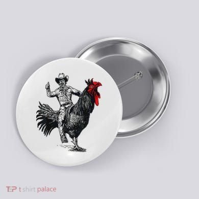 Funny Design Bachelorette Party Cool Cowboy Riding Chicken Button