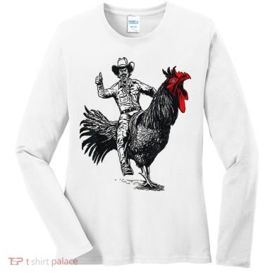 Funny Design Bachelorette Party Cool Cowboy Riding Chicken Women's Long Sleeve Shirt