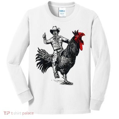 Funny Design Bachelorette Party Cool Cowboy Riding Chicken Kids Long Sleeve Shirt