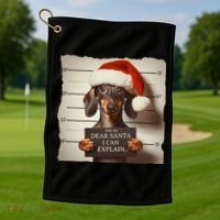 Funny Dachshund Christmas Dear Santa I Can Explain Weiner Golf Towel thumb 1