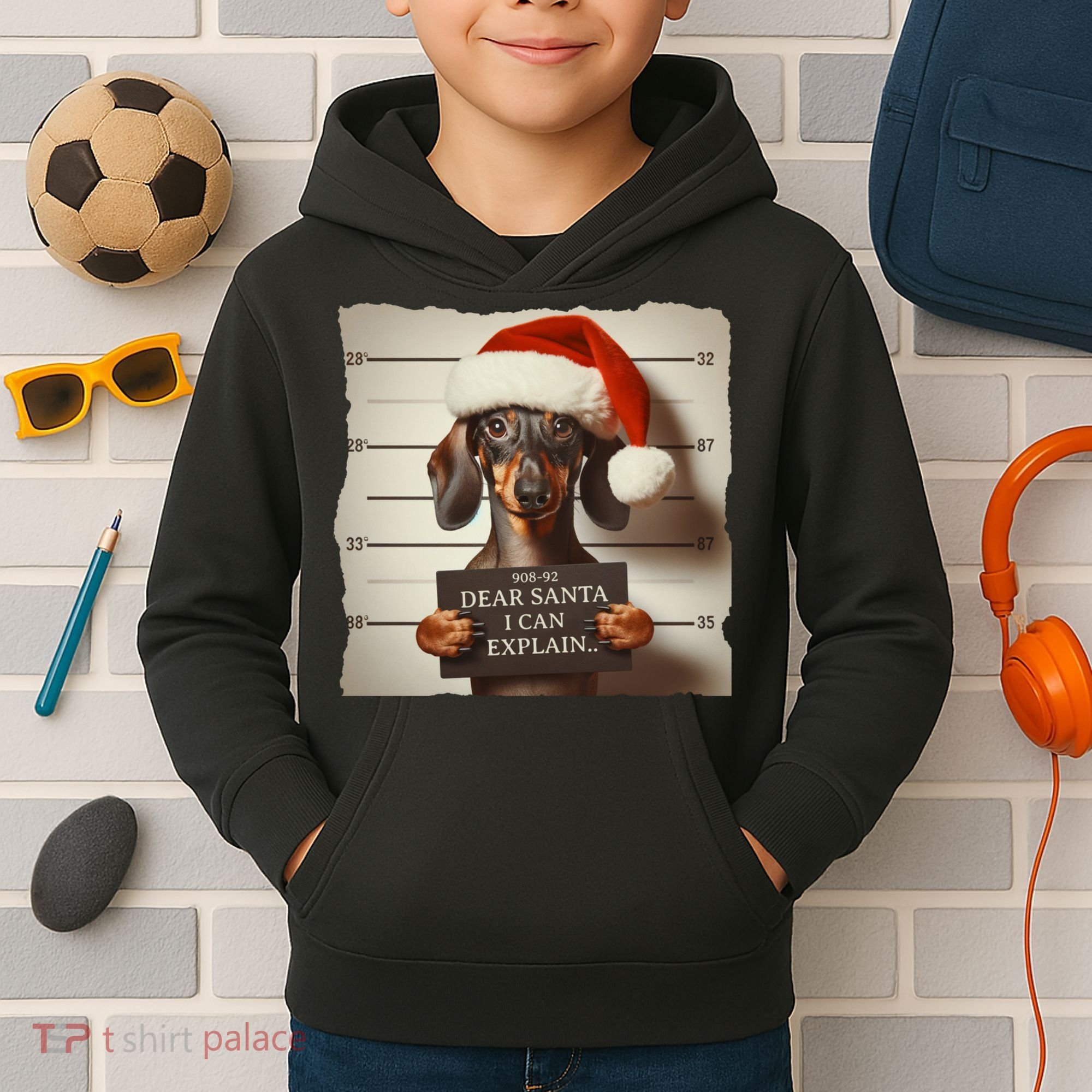 Funny Dachshund Christmas Dear Santa I Can Explain Weiner Kids Hoodie