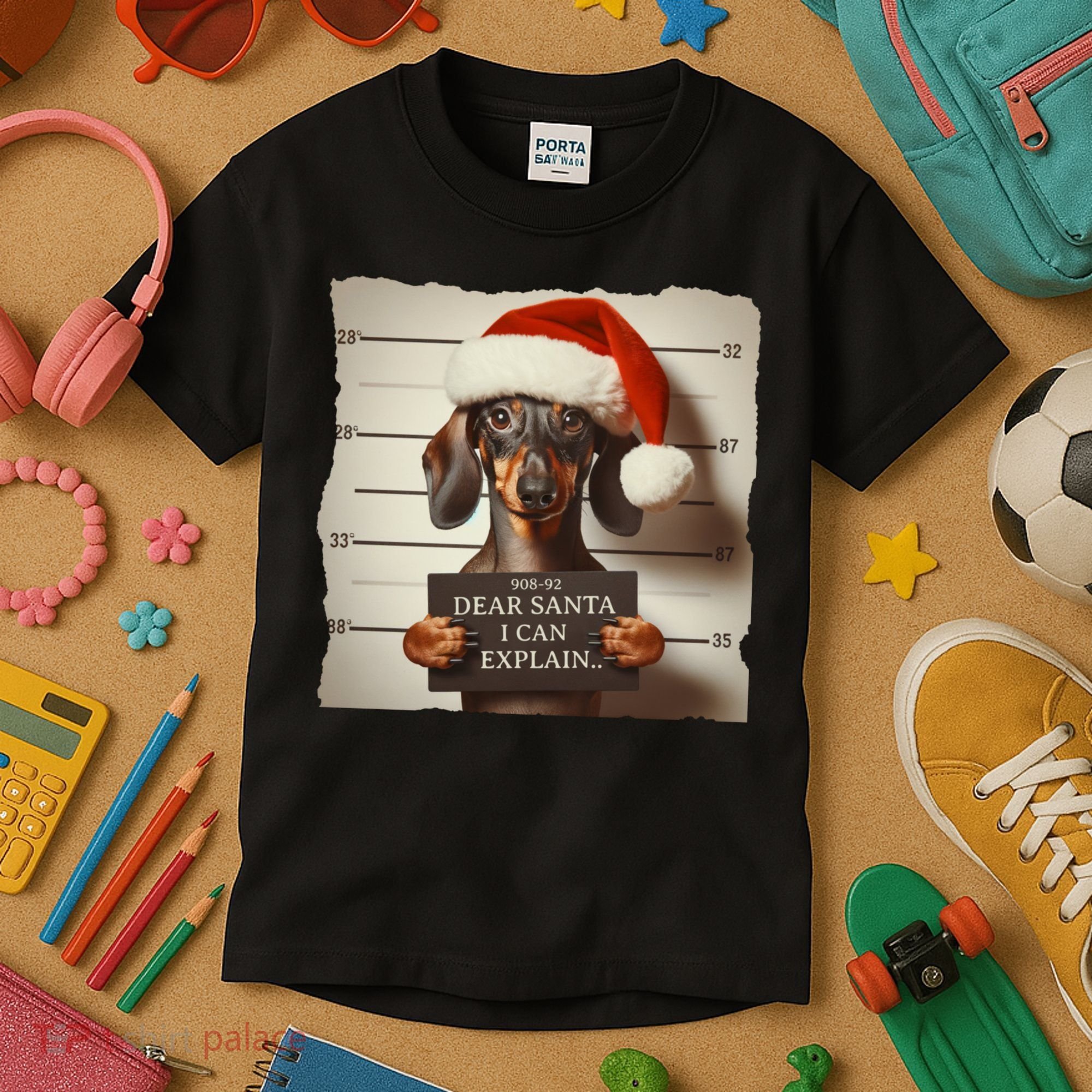 Funny Dachshund Christmas Dear Santa I Can Explain Weiner Kids T-Shirt