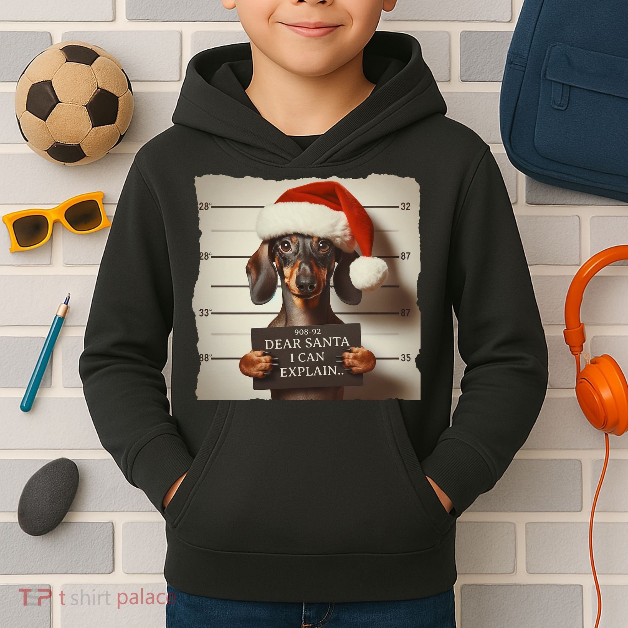 Funny Dachshund Christmas Dear Santa I Can Explain Weiner Kids Hoodie