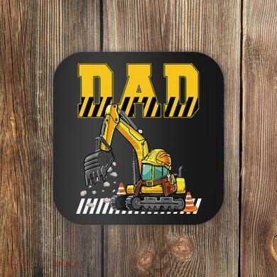 Funny Dad Construction Excavator Matching Family Coaster