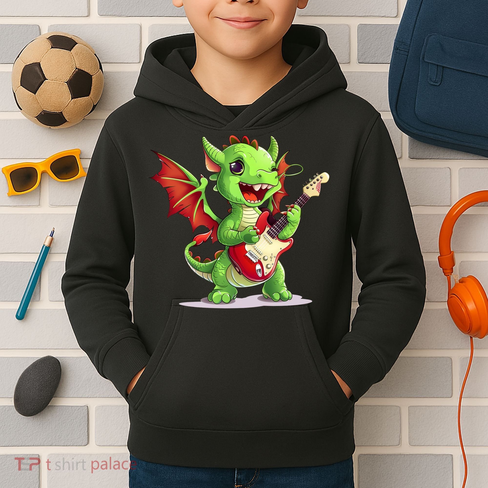 Fun Dragon Costume For Guitarists And Electric Guitar Lovers Kids Hoodie