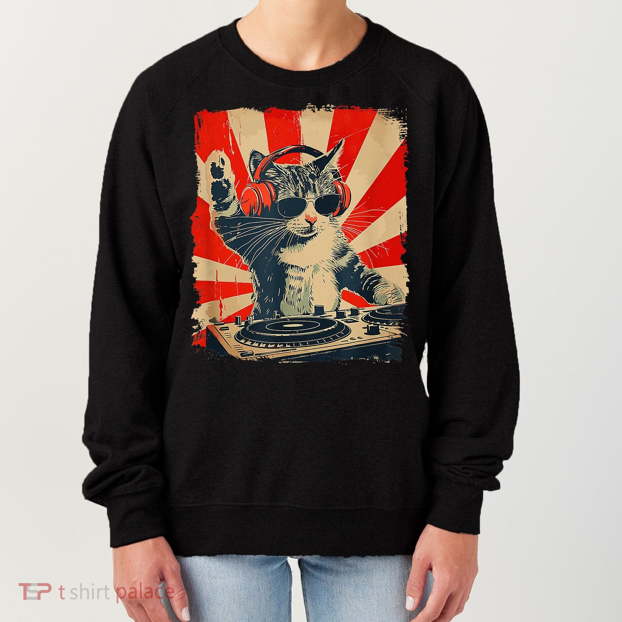 Funny Dj Cat Disco Sound Tech Headphone Music Women's Sweatshirt