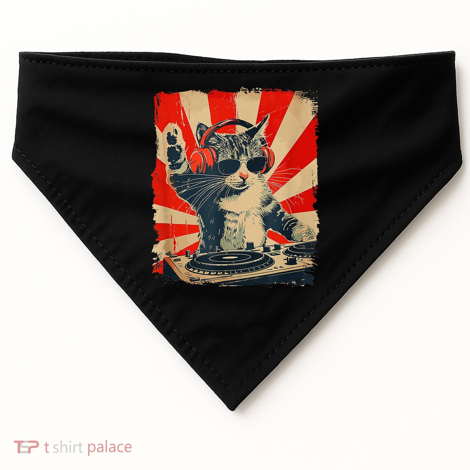 Funny Dj Cat Disco Sound Tech Headphone Music USA-Made Doggie Bandana