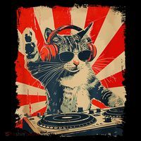 Funny Dj Cat Disco Sound Tech Headphone Music USA-Made Doggie Bandana thumb 2