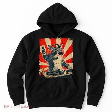 Funny Dj Cat Disco Sound Tech Headphone Music Hoodie