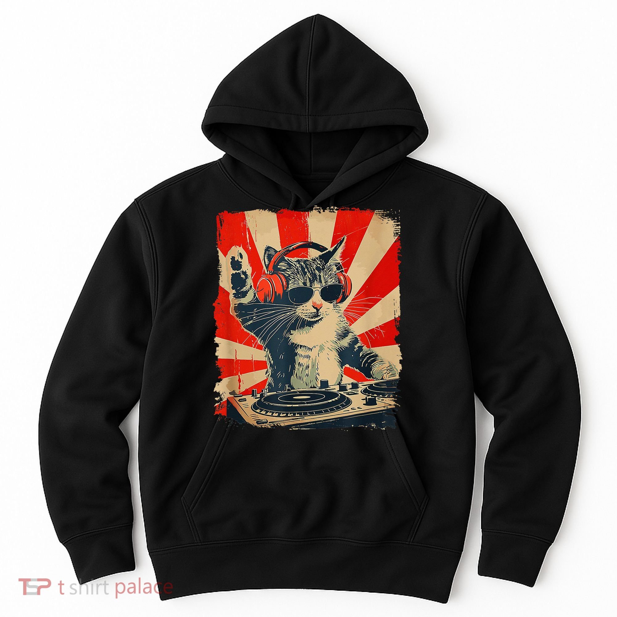 Funny Dj Cat Disco Sound Tech Headphone Music Hoodie