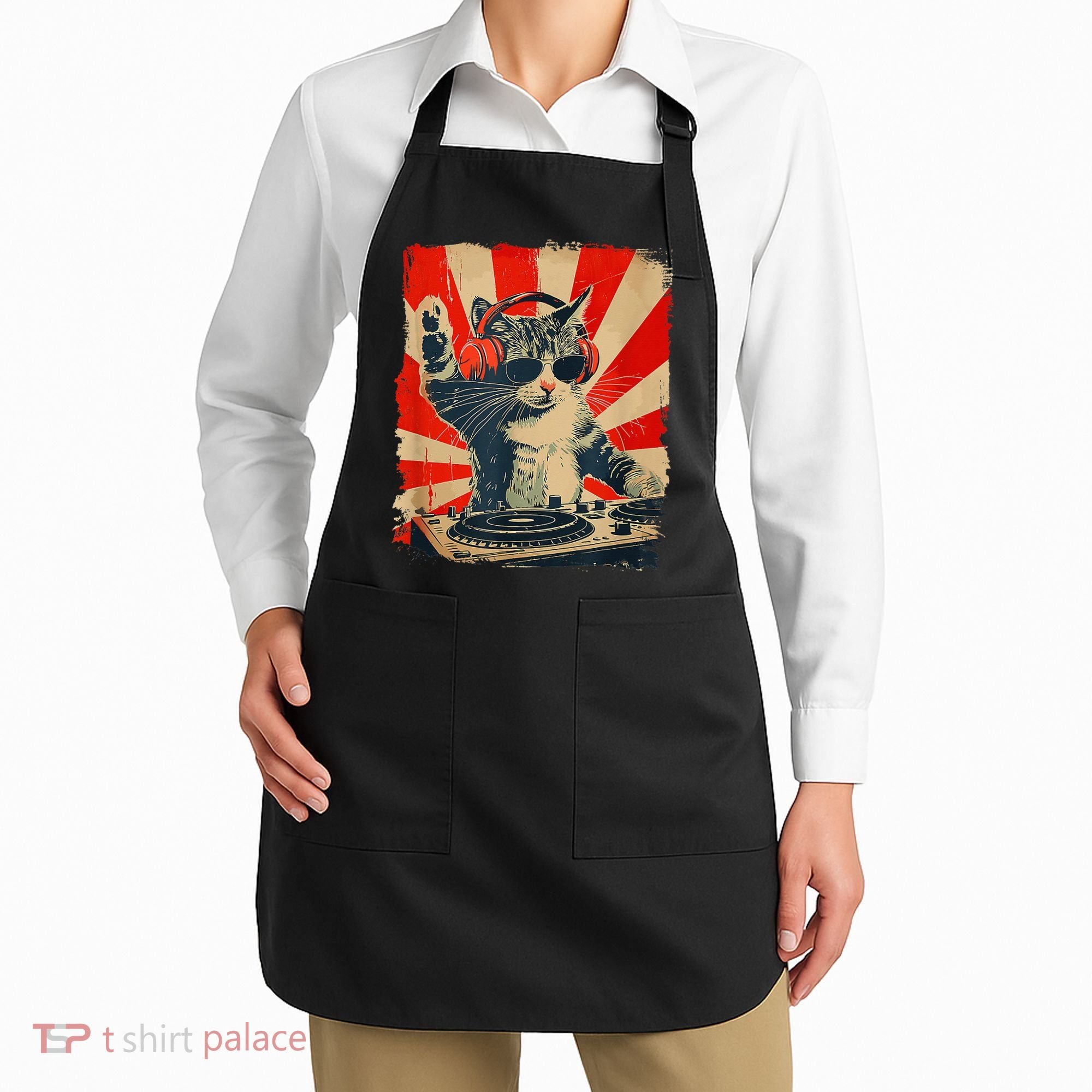 Funny Dj Cat Disco Sound Tech Headphone Music Apron