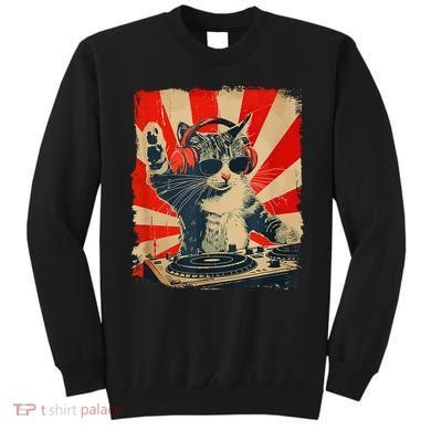 Funny Dj Cat Disco Sound Tech Headphone Music Sweatshirt