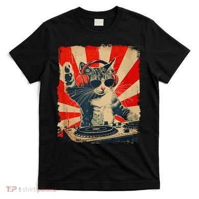 Funny Dj Cat Disco Sound Tech Headphone Music T-Shirt