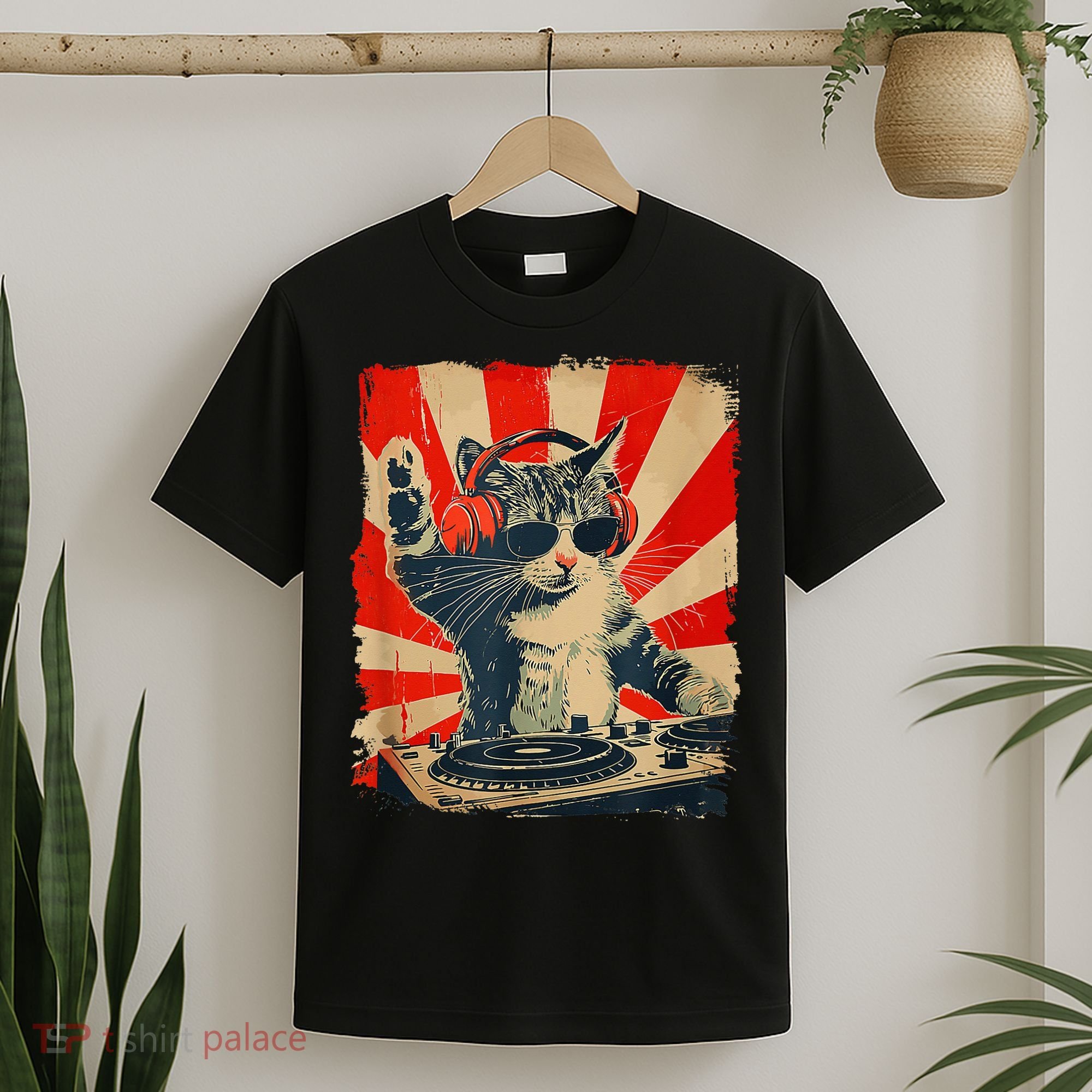 Funny Dj Cat Disco Sound Tech Headphone Music T-Shirt