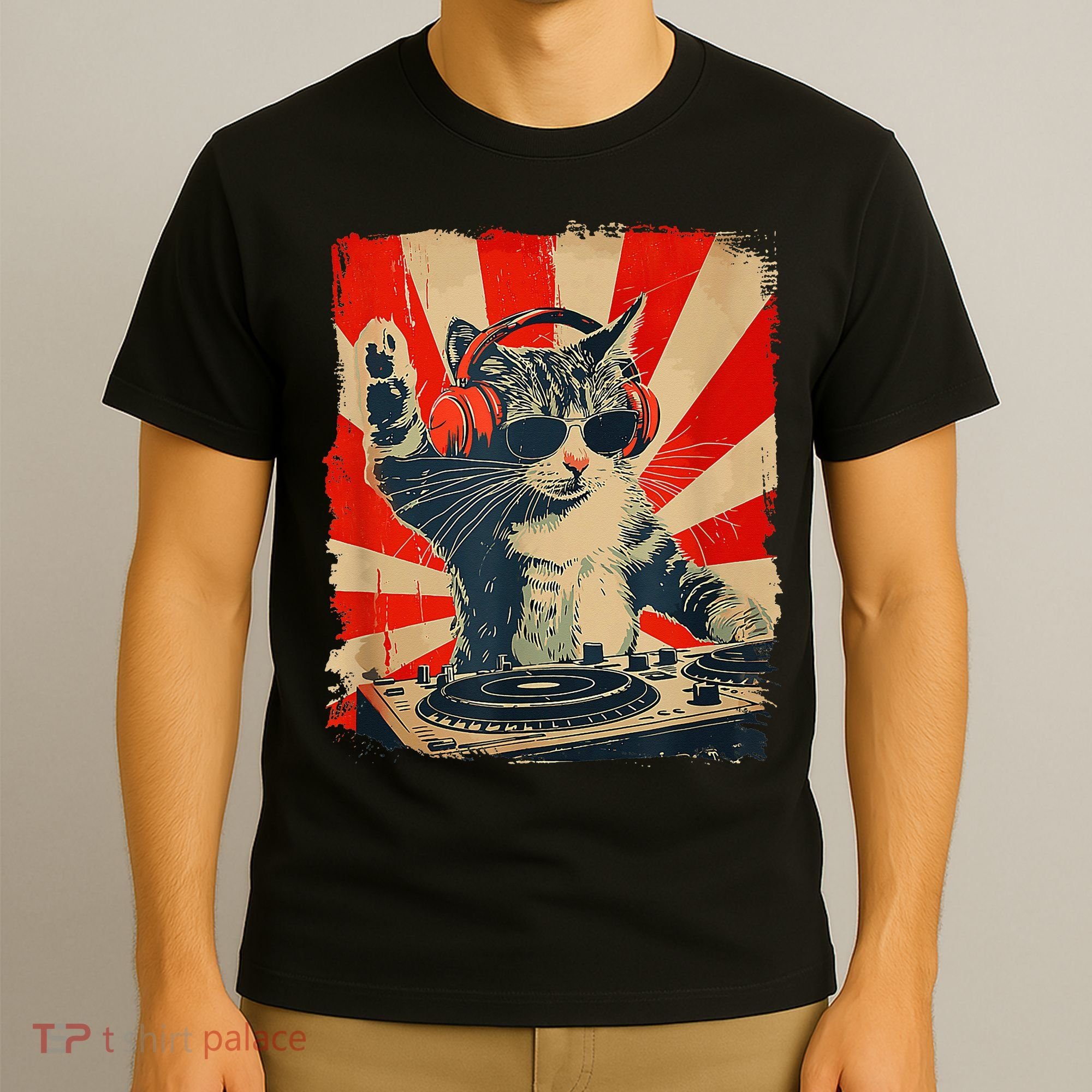 Funny Dj Cat Disco Sound Tech Headphone Music T-Shirt