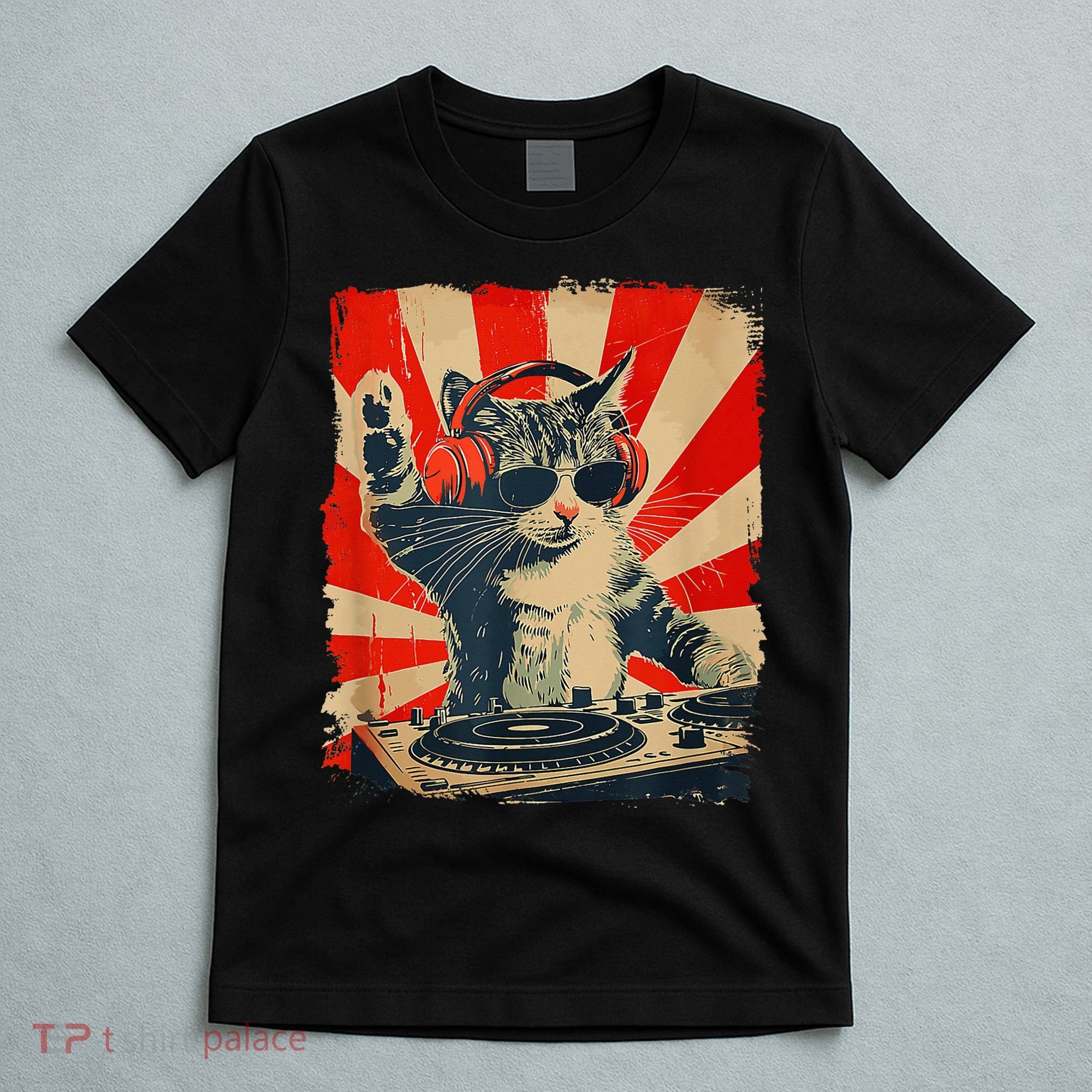 Funny Dj Cat Disco Sound Tech Headphone Music T-Shirt