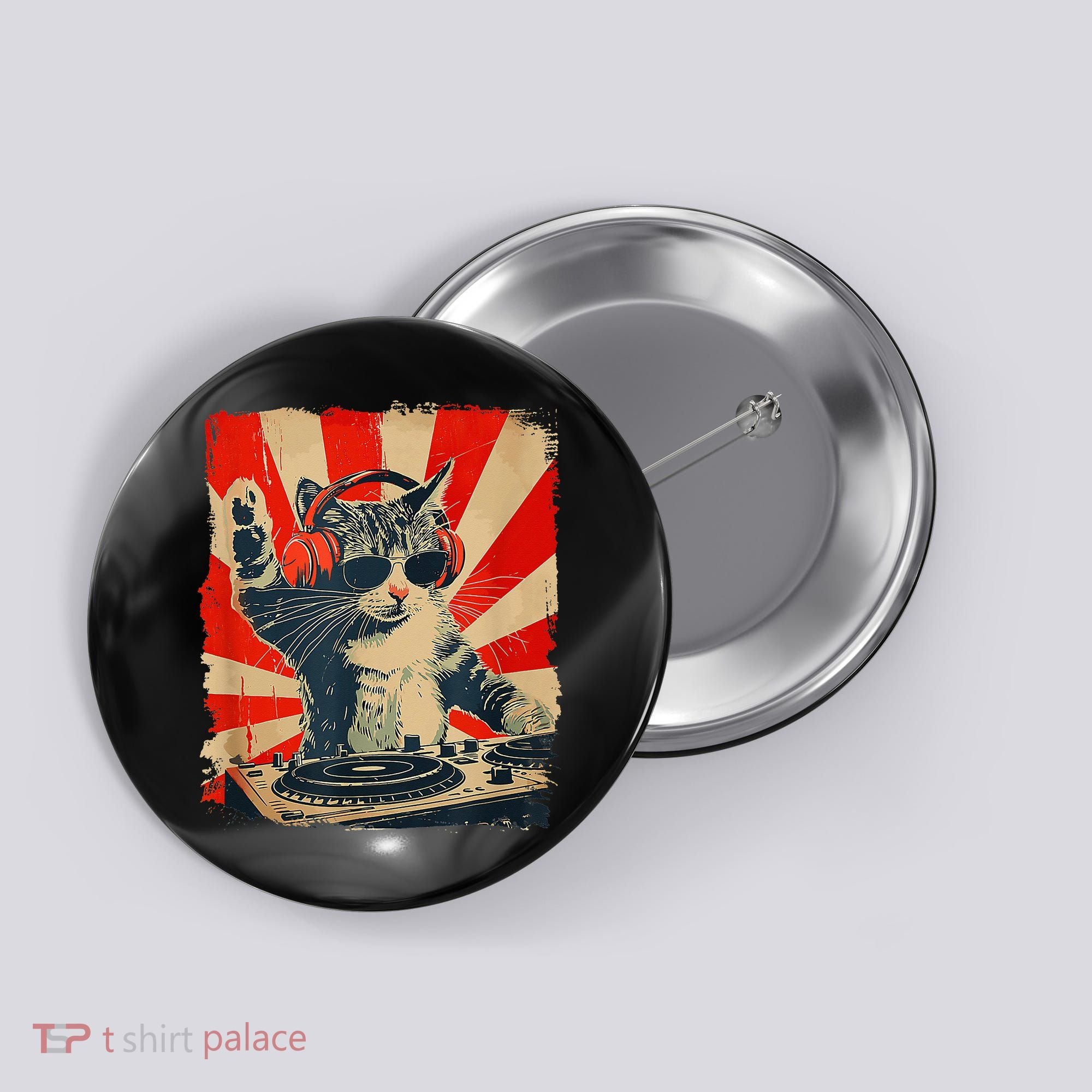 Funny Dj Cat Disco Sound Tech Headphone Music Button