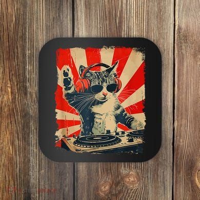 Funny Dj Cat Disco Sound Tech Headphone Music Coaster
