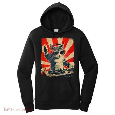 Funny Dj Cat Disco Sound Tech Headphone Music Women's Hoodie