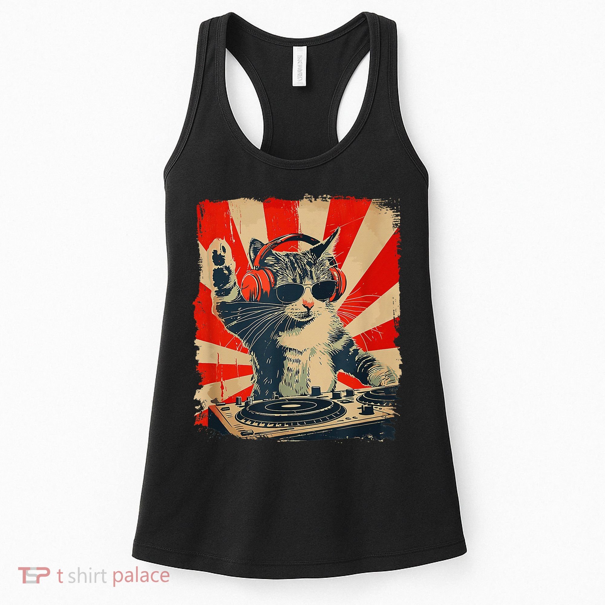 Funny Dj Cat Disco Sound Tech Headphone Music Women's Tank Top