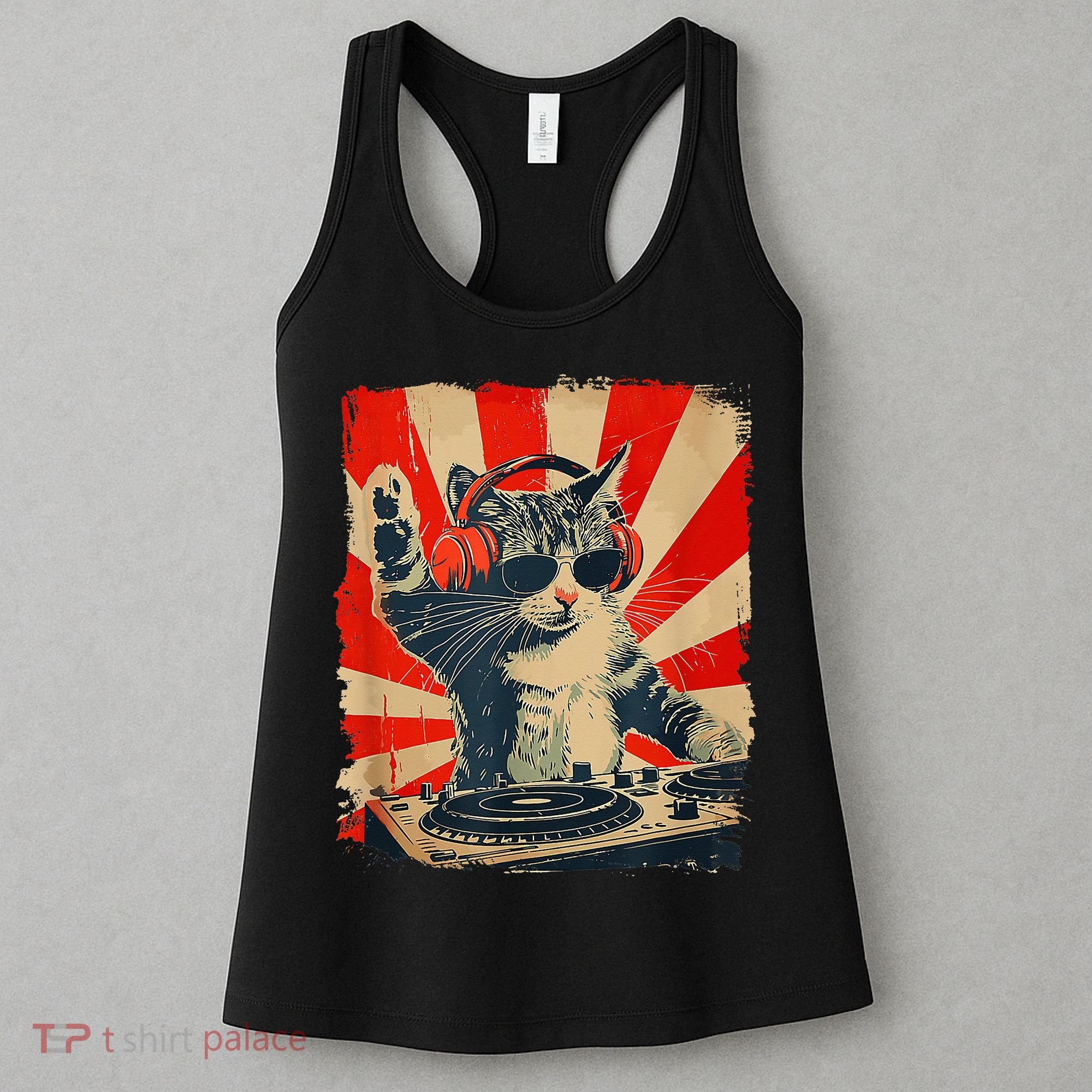 Funny Dj Cat Disco Sound Tech Headphone Music Women's Tank Top