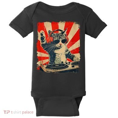 Funny Dj Cat Disco Sound Tech Headphone Music Baby Bodysuit