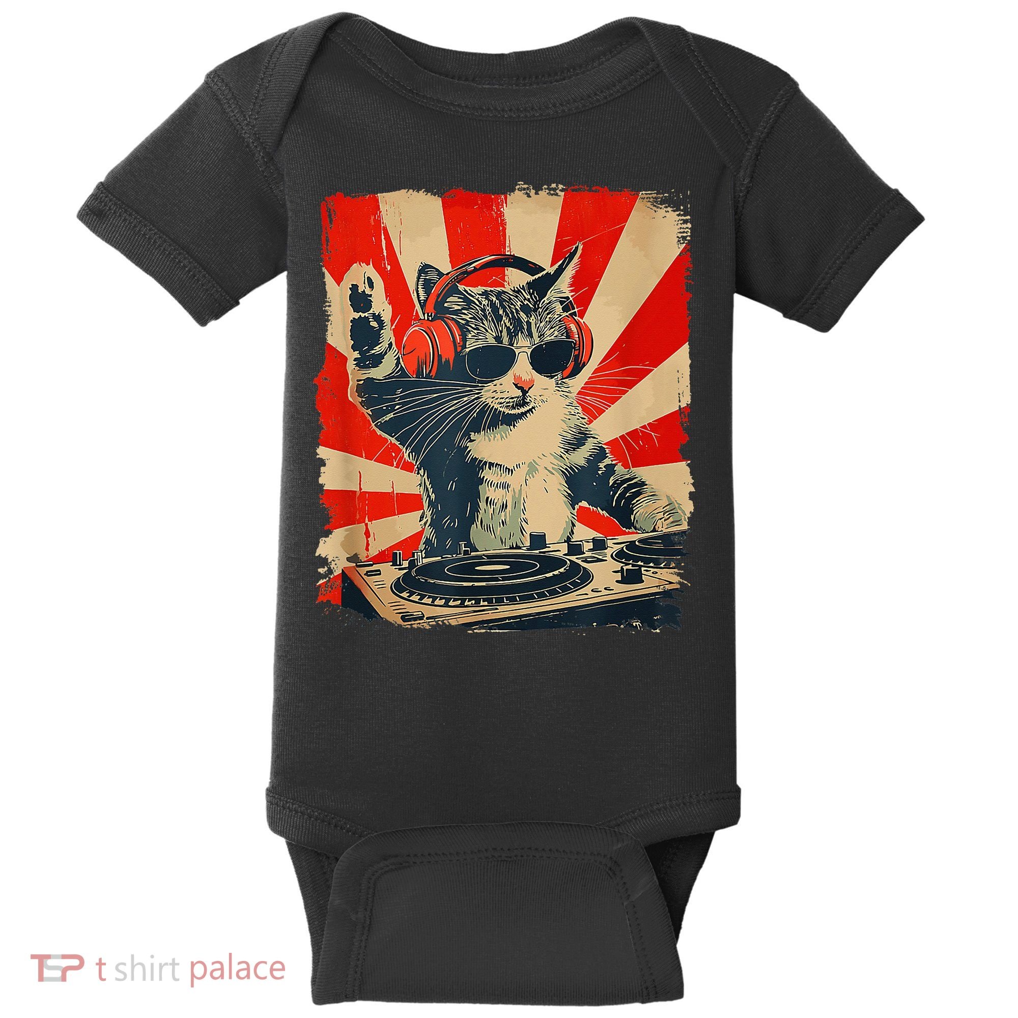 Funny Dj Cat Disco Sound Tech Headphone Music Baby Bodysuit