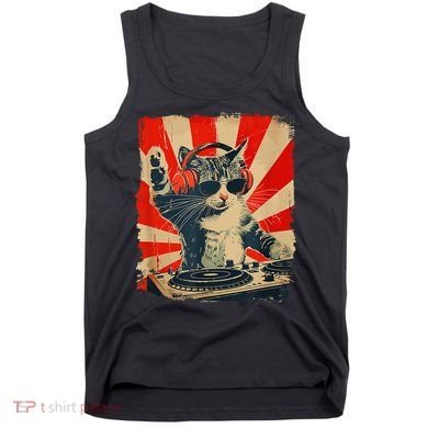 Funny Dj Cat Disco Sound Tech Headphone Music Tank Top