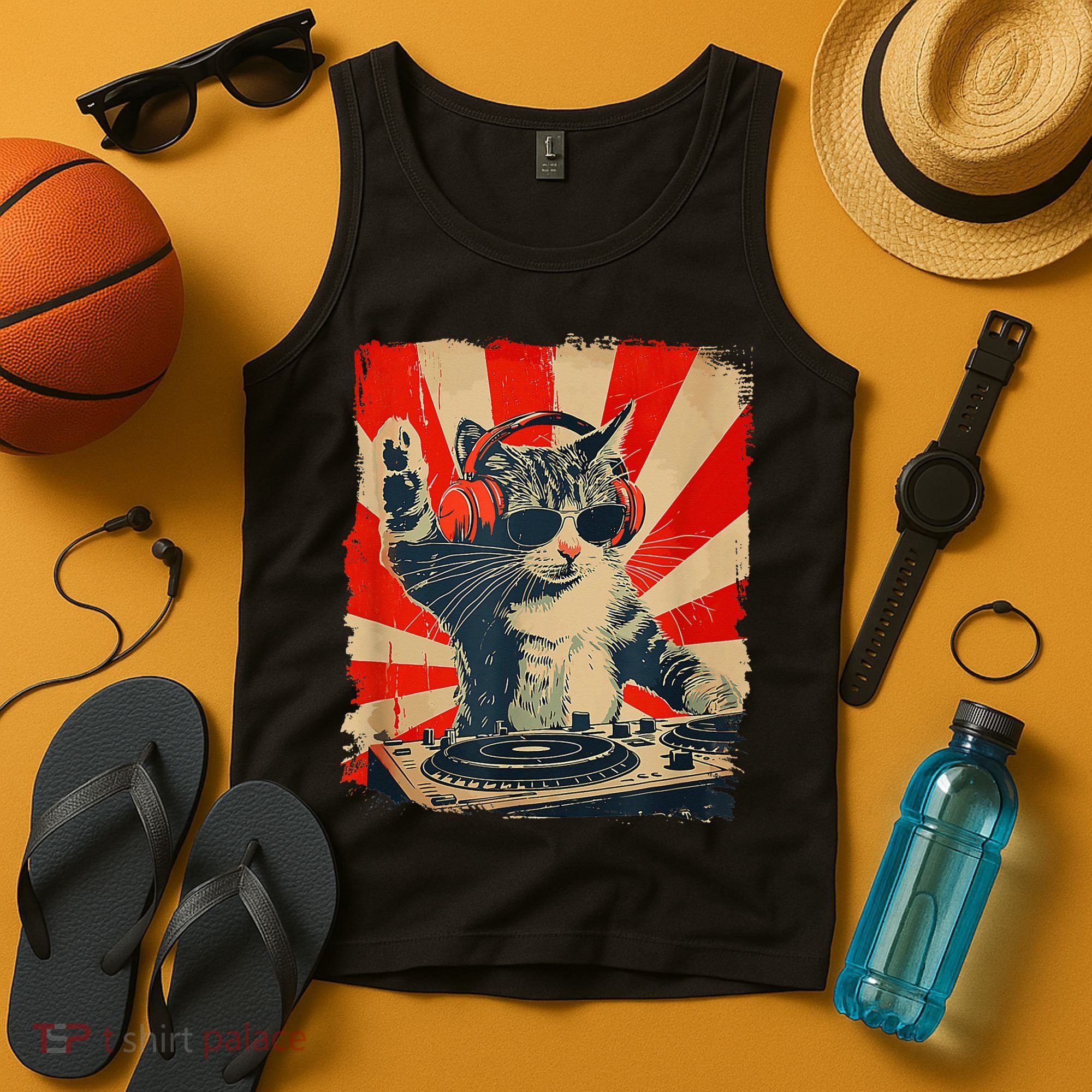 Funny Dj Cat Disco Sound Tech Headphone Music Tank Top