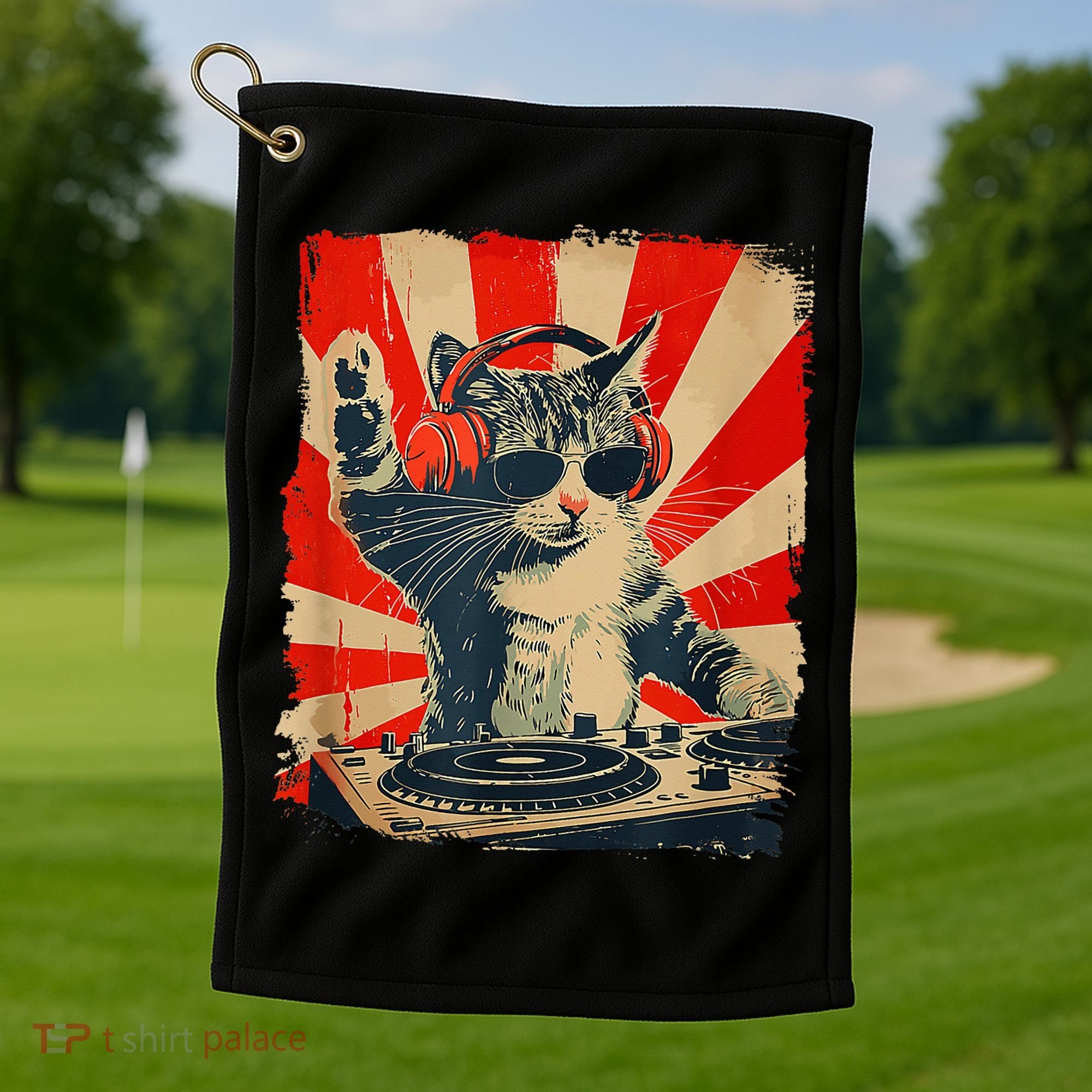 Funny Dj Cat Disco Sound Tech Headphone Music Golf Towel