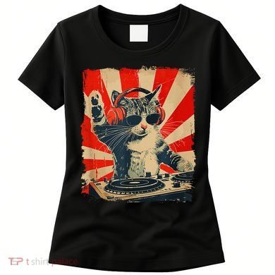 Funny Dj Cat Disco Sound Tech Headphone Music Women's T-Shirt