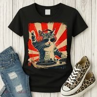 Funny Dj Cat Disco Sound Tech Headphone Music Women's T-Shirt thumb 3